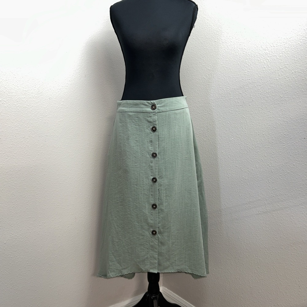 Francesca's Mi Ami Maxi Skirt Women's Large Green Button Front High Low Boho